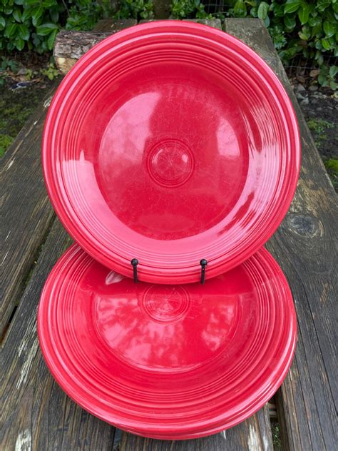 Set Of 4 Red Scarlet Fiesta Dinner Plate 10 12 Vintage P86 Fiesta Ware