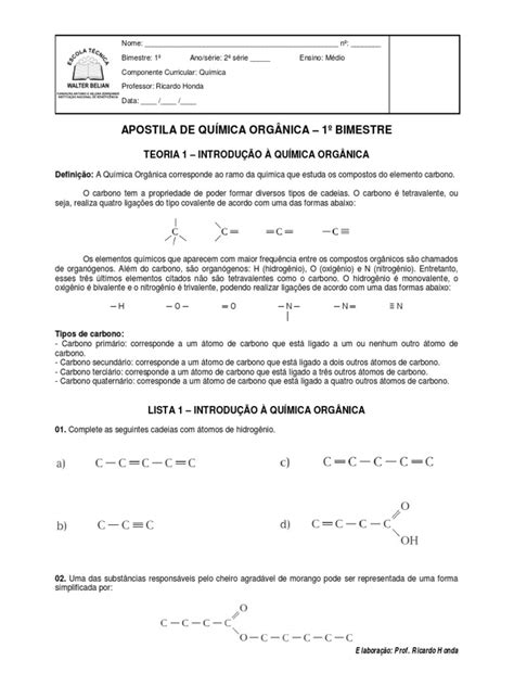 PDF Apostila De Quimica Organica 1 Bimestre 2012 2 Series