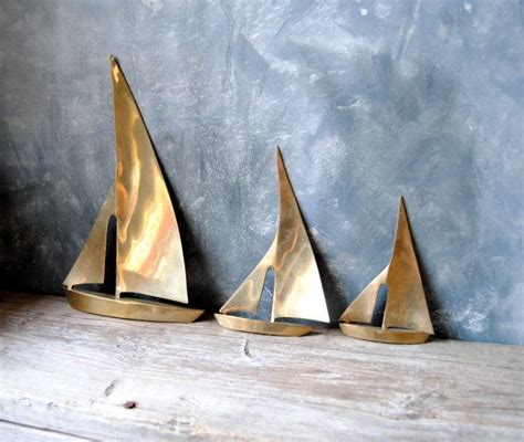 Vintage Brass Sailboats Large Solid Brass Nautical Wall Hangings Set Of 3 Brass Sailboats