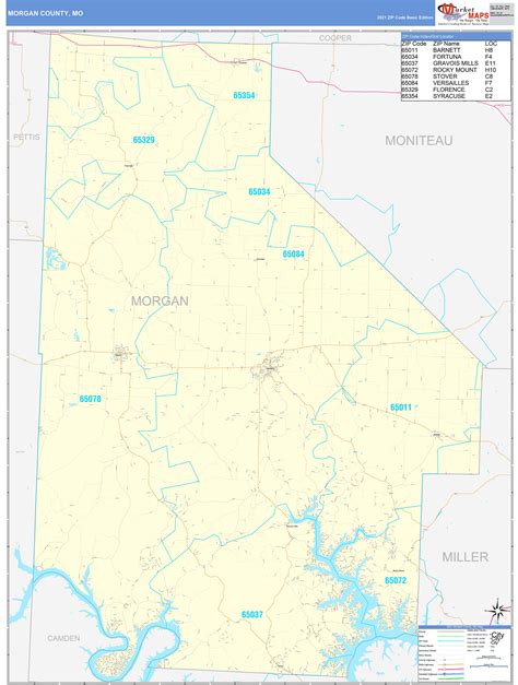 Morgan County, MO Zip Code Wall Map Basic Style by MarketMAPS