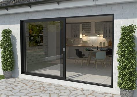 Part Q 3600mm Black Aluminium Sliding Doors LH Sliding RH Fixed