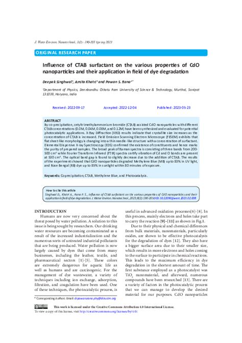 (PDF) Influence of CTAB surfactant on the various properties of CdO ...