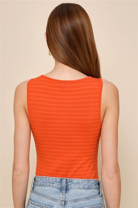 Orange Textured Bodysuit Knit Bodysuit Simple Bodysuit Lulus