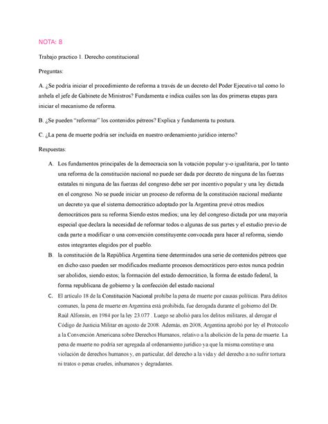 Trabajo Practico 1 Constitucional NOTA 8 Trabajo Practico 1 Derecho