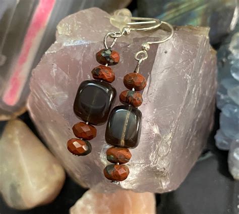 Smoky Quartz Apple Jasper Earrings