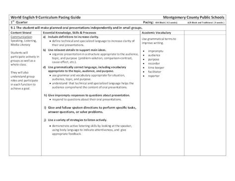 Pdf World English 9 Curriculum Pacing Guide Montgomery World