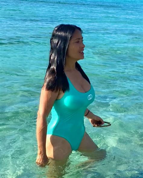 Salma Hayek 56 Flaunts Age Defying Figure In Blue Swimsuit In Mexico As Fans Call Her The