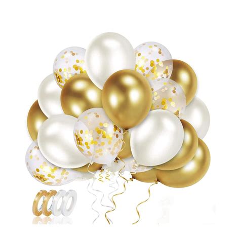 70er Set Party Deko Latex Luftballons Gold Weiss