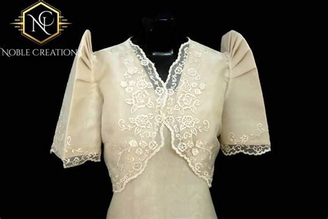 Filipiniana Dress Embroidered Bolero Philippine National Costume Beige