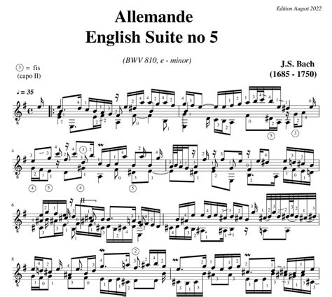 Johann Sebastian Bach English Suite No 5 Allemande BWV 810