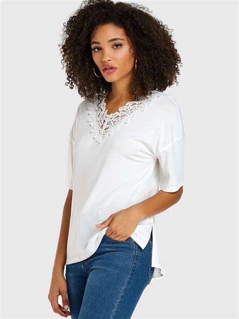 Lace Stitching V Neck Short Sleeve Blouse Mixed Shop