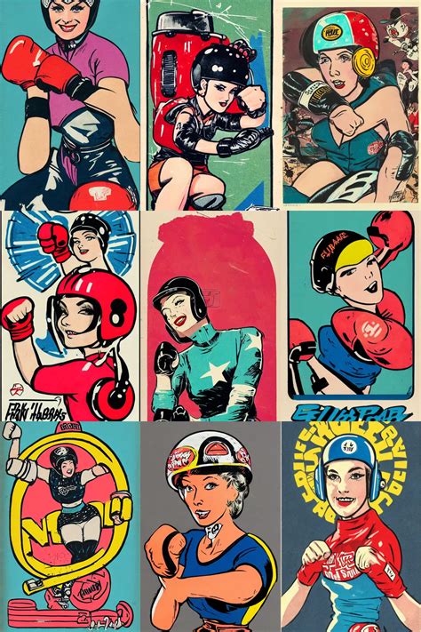 Roller Derby Girl Portrait Logo Wearing Helmet Stable Diffusion