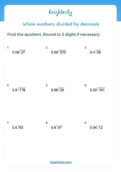 Free Printable Dividing Decimals Worksheet [pdf] Worksheets Library