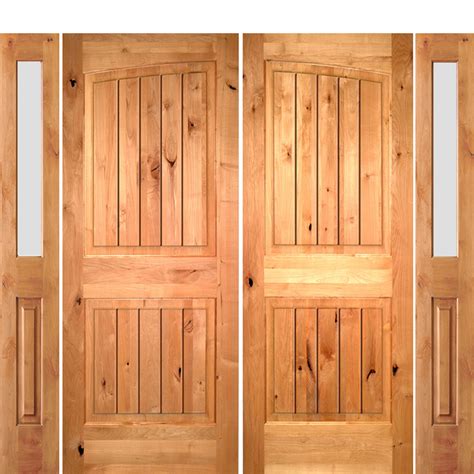 Krosswood Knotty Alder 2 Panel Common Arch With V Grooves Double Doors 2 Kw 405 Sidelites