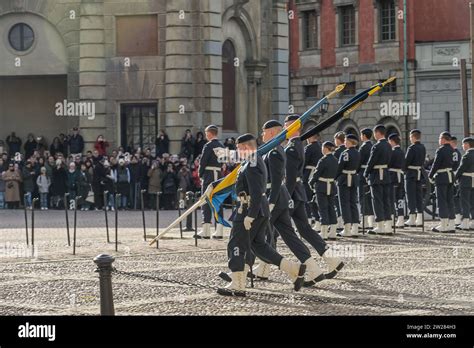 Soldaten Flaggen Wachwechsel Paradeplatz Yttre Borggarden