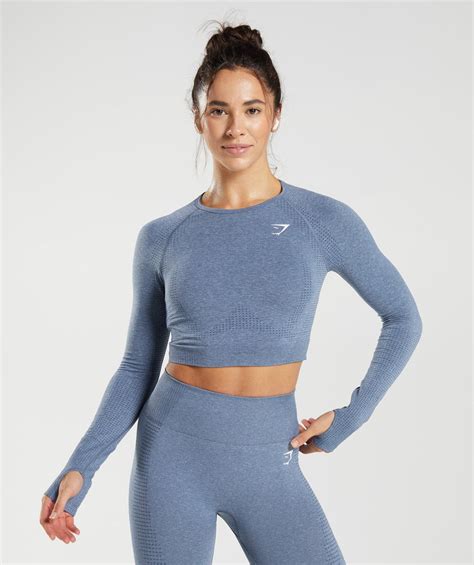 Gymshark Vital Seamless 2 0 Long Sleeve Crop Top Brown Marl Gymshark