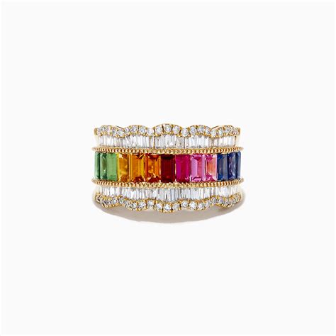 Effy Watercolor 14k Yellow Gold Multi Sapphire And Diamond Ring