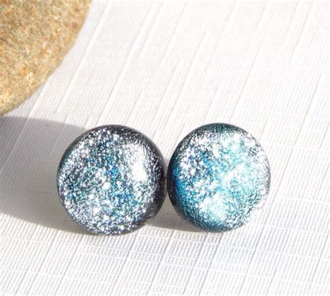 Silver Dichroic Glass Stud Earrings Fused Glass By Tremoughglass