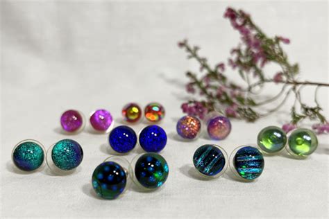 Dichroic Glass Studs With Sterling Silver Posts Town Country