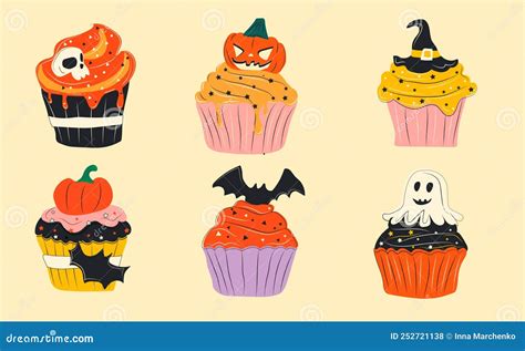 Cupcakes In Cartoon Flat Design Isolated On White Background Cute