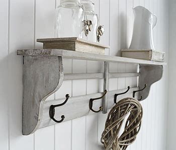 Parisian grey wall shelf with hooks. Four double hooks for coats ...