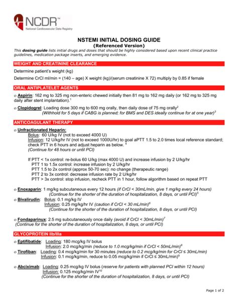 Nstemi Initial Dosing Guide Acc Aha Guidelines For The