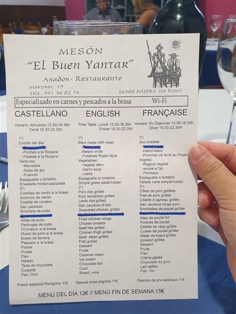 Carta Del Restaurante Asador El Buen Yantar N Jera