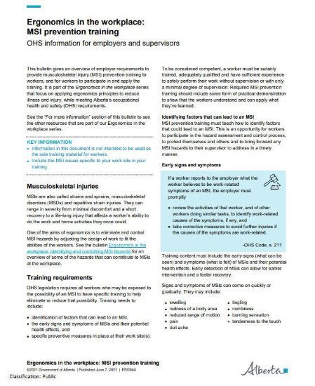 Ohs Resource Portal Ergonomics In The Workplace Msi Prevention Training