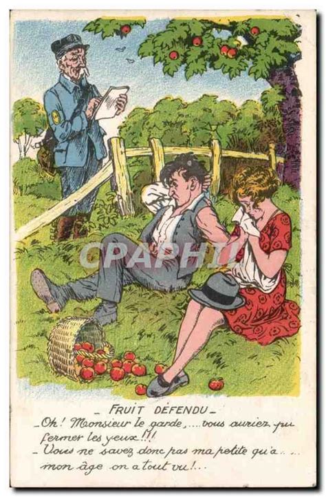 Carte Postale Ancienne Fantaisie Illustrateur Fruit Defendu Gendarme