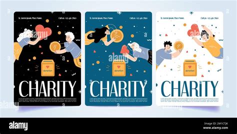 Set Of Charity Campaign Banner Design Templates Flat Vector Illustration Of Male Female