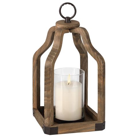 Rustic Wood Lantern Candle Holder For Farmhouse Decor Indoor And Outdoor Table