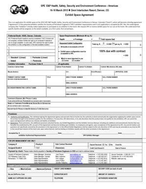 Fillable Online Spe Exhibit Space Agreement Due With Contract