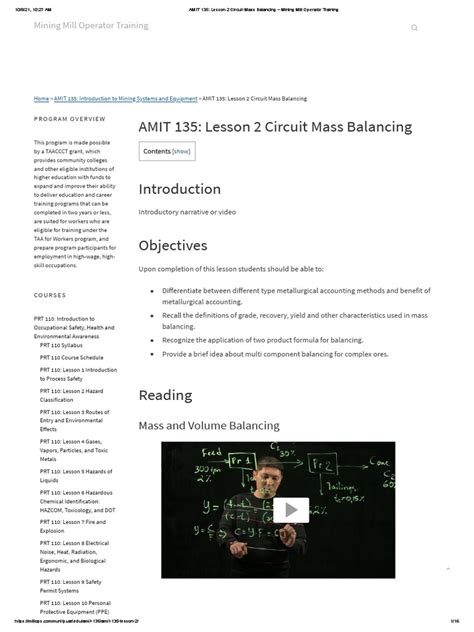 Amit 135 Lesson 2 Circuit Mass Balancing Mining Mill Operator Training Pdf