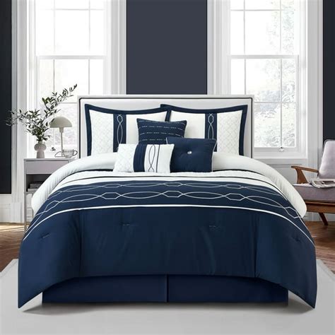 Lanco Coleen Embroidery 7 Piece Comforter Set Navy California King 100 Polyester Fill