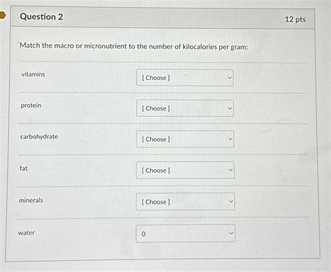 Solved Ptsmatch The Macro Or Micronutrient To The Number Chegg