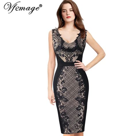 Vfemage Vintage Womens Sexy Floral Lace Patchwork Optical Illusion