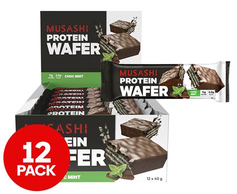 12 X Musashi Wafer Protein Bars Choc Mint 40g Au