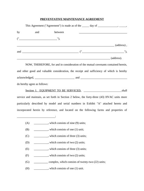 Preventative Maintenance Agreement Air Conditioning Equipment Doc Template Pdffiller