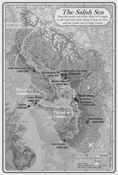 Map of the Salish Sea, showing locations of different contact-period ...