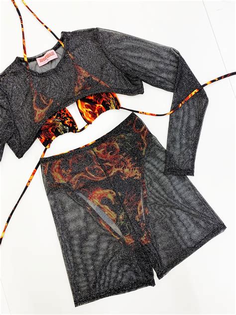 FIRE FLAME Print PIECE Set Bikini Top Bottoms Glitter Etsy