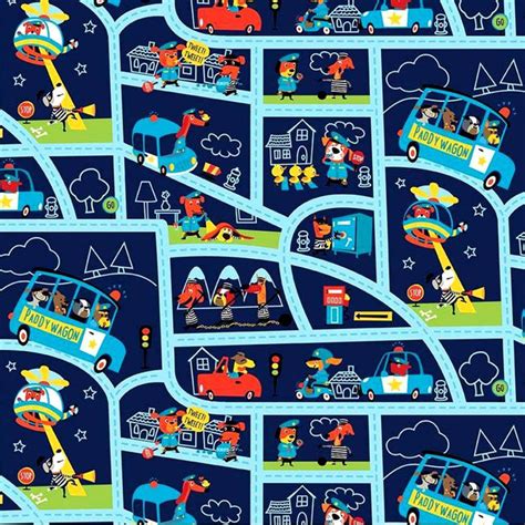 Cops And Robbers Navy Mayberry Road Map Fabric By Shawn Wallace Riley