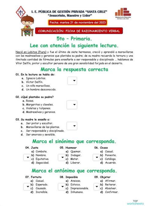 Razonamiento 2 Ficha Interactiva Topworksheets Nbkomputer