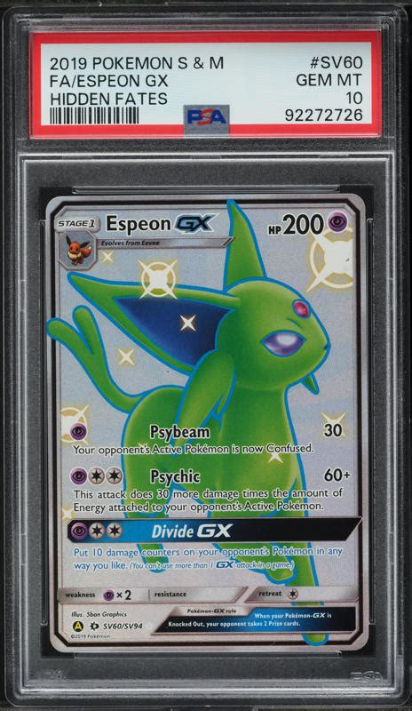 2019 Pokemon Sun Moon Hidden Fates Shiny Espeon GX SV60 PSA 10 GEM MINT