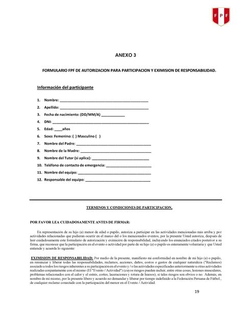 Autorizaci N Del Padre Creciendo Anexo Formulario Fpf De