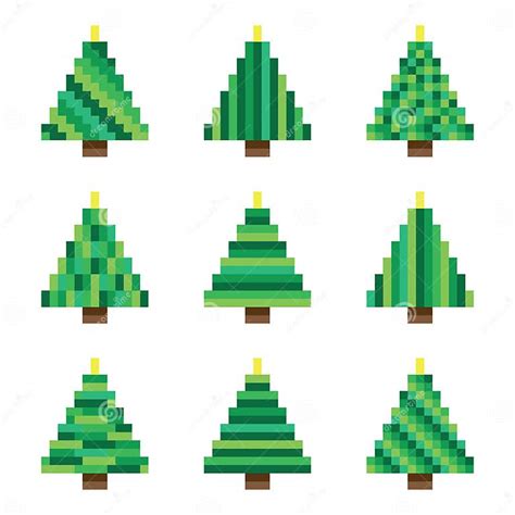 Set Green Pixel Christmas Trees In Vector Stock Illustration