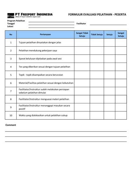 Pdf Formulir Evaluasi Pelatihan Peserta Evaluasi Pelatihan Peserta Pertanyaan Tujuan