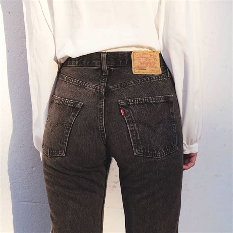 Vintage 80s Levis 501 Washed Out Black Grey Denim High Grey Denim