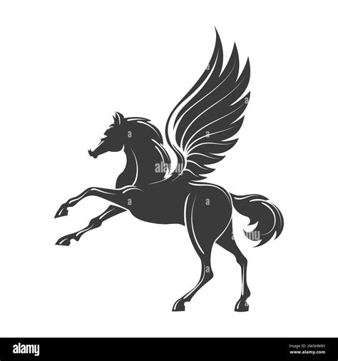 Monochrome Emblem Of Running Pegasus Isolated On White Vector