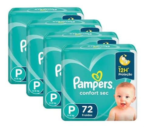 Kit 4 Fraldas Pampers Confort Sec Super Tamanho P 72 Unid Frete grátis