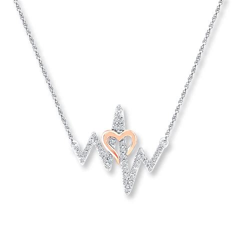 Heartbeat Necklace 18 Ct Tw Diamonds Sterling Silver And 10k Rose Gold Kay